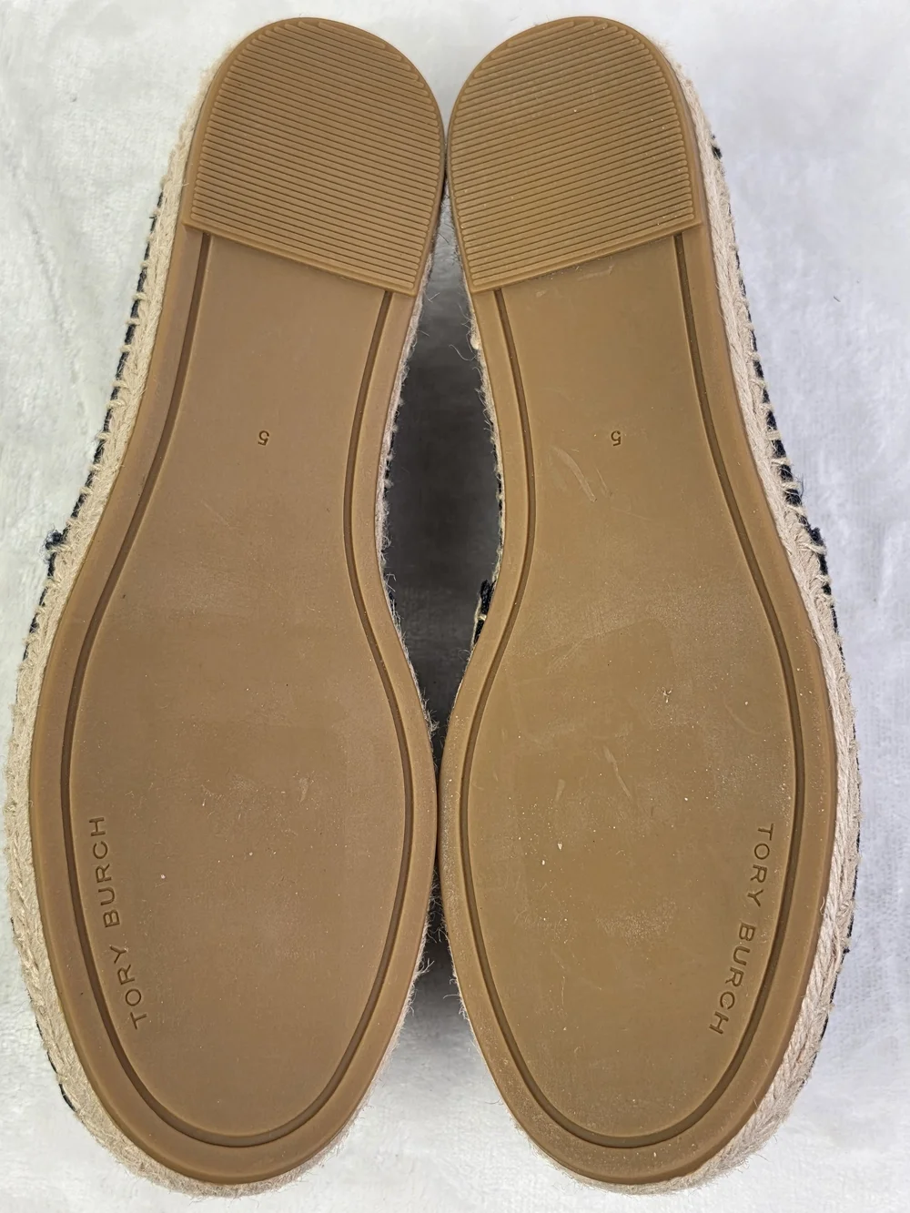 Tory Burch Espardrille Flats Womens 5 Navy Canvas Braided Jute Slip‎ On Casual